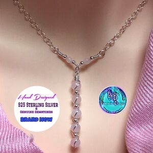 Rose Quartz Necklace- Sterling Silver Rose Quartz Y Necklace - Hand Crafted